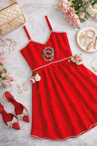 Hot Red Gulnaz Embroidered Peplum