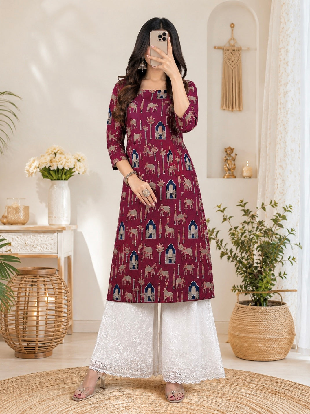 Maroon Worli Rangriti Budget Kurta