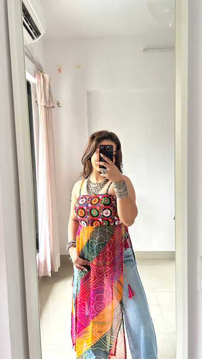 Ayesha’s Boho Bloom Bandhej Tie Kurti