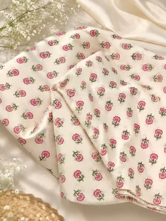 Premium Ivory Floral Cotton Fabric Cut