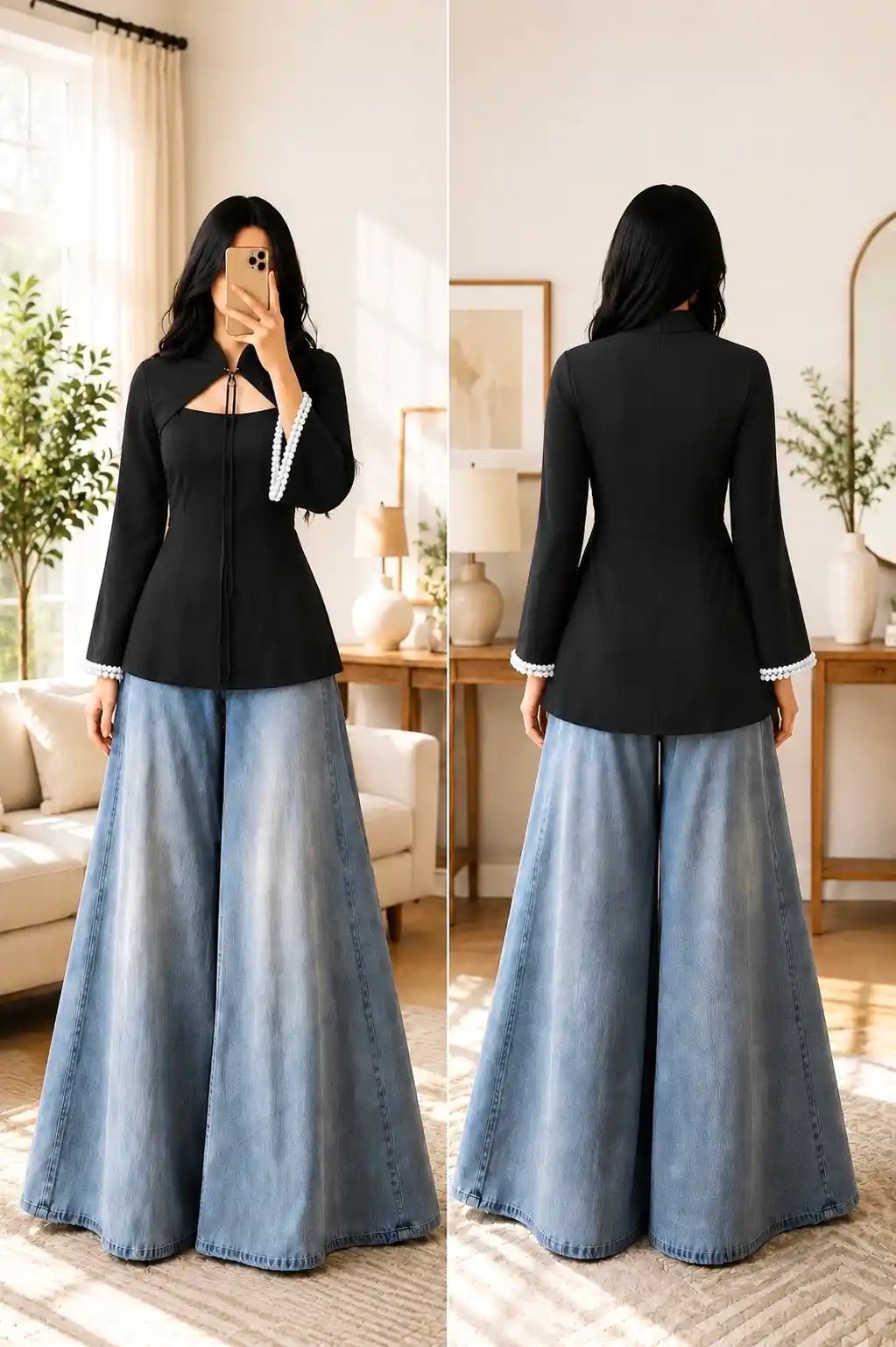 Pearl Edge Cape Style Peplum Top