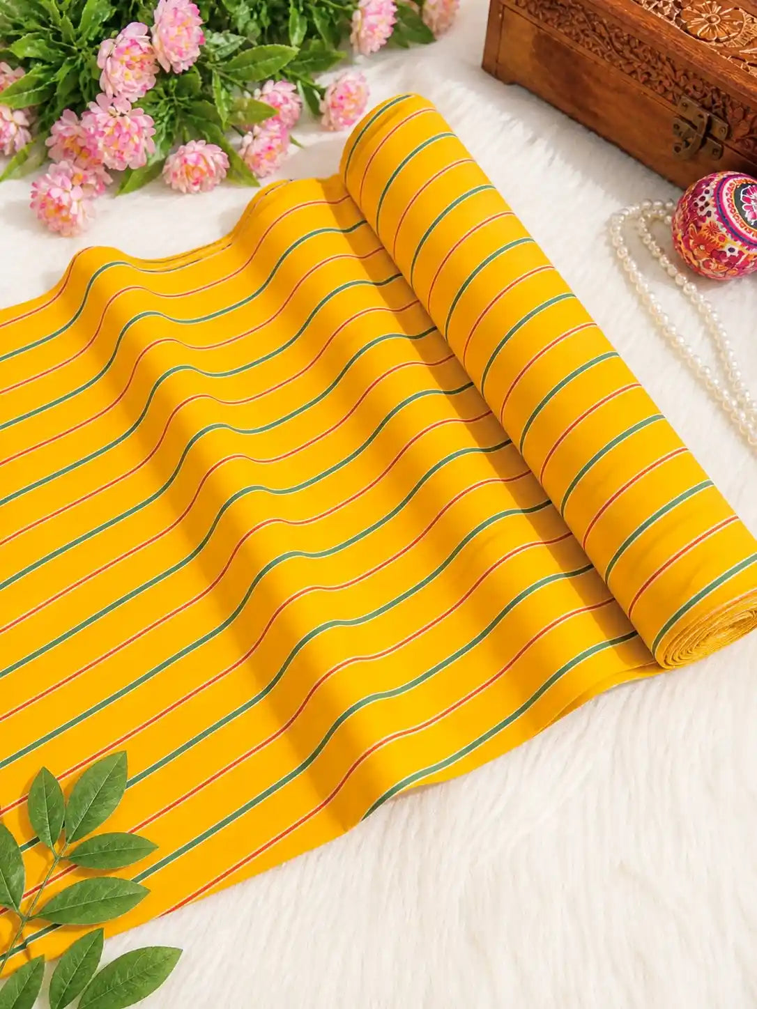 Sunshine Yellow Lehriya Cotton Fabric