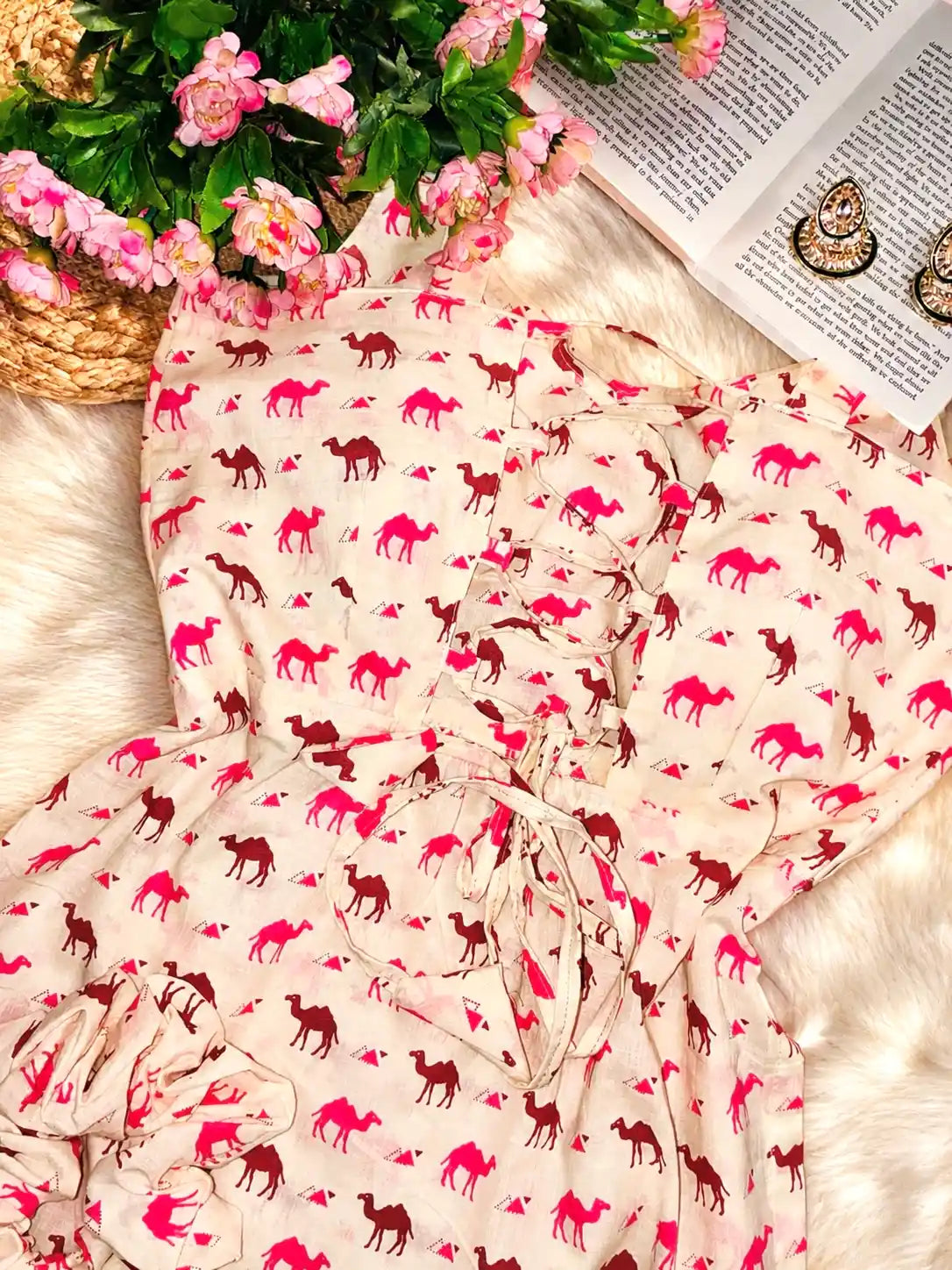 Pink Camel Handblock Short Kurta