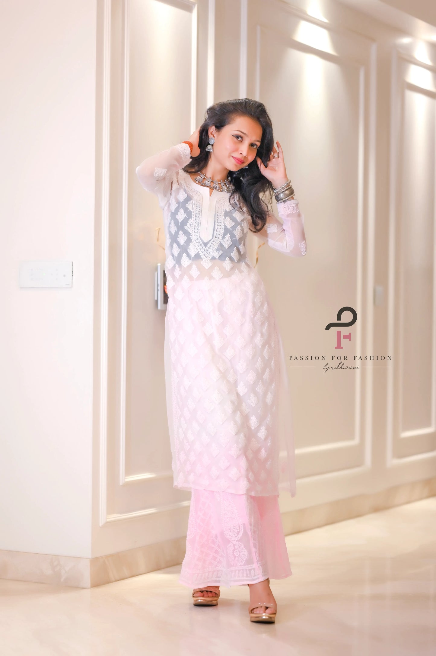 Blush Pink Nazakat Chikan Noor Set