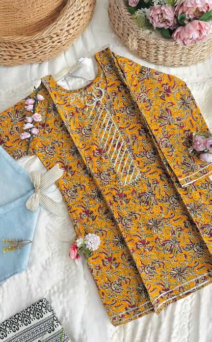 Jaipuri Mustard Kalamkari Short Kurta