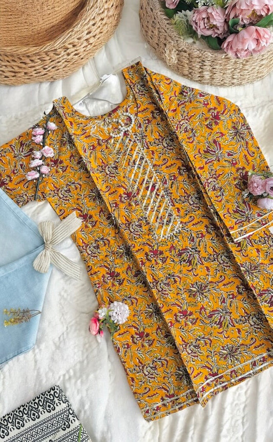 Jaipuri Mustard Kalamkari Short Kurta