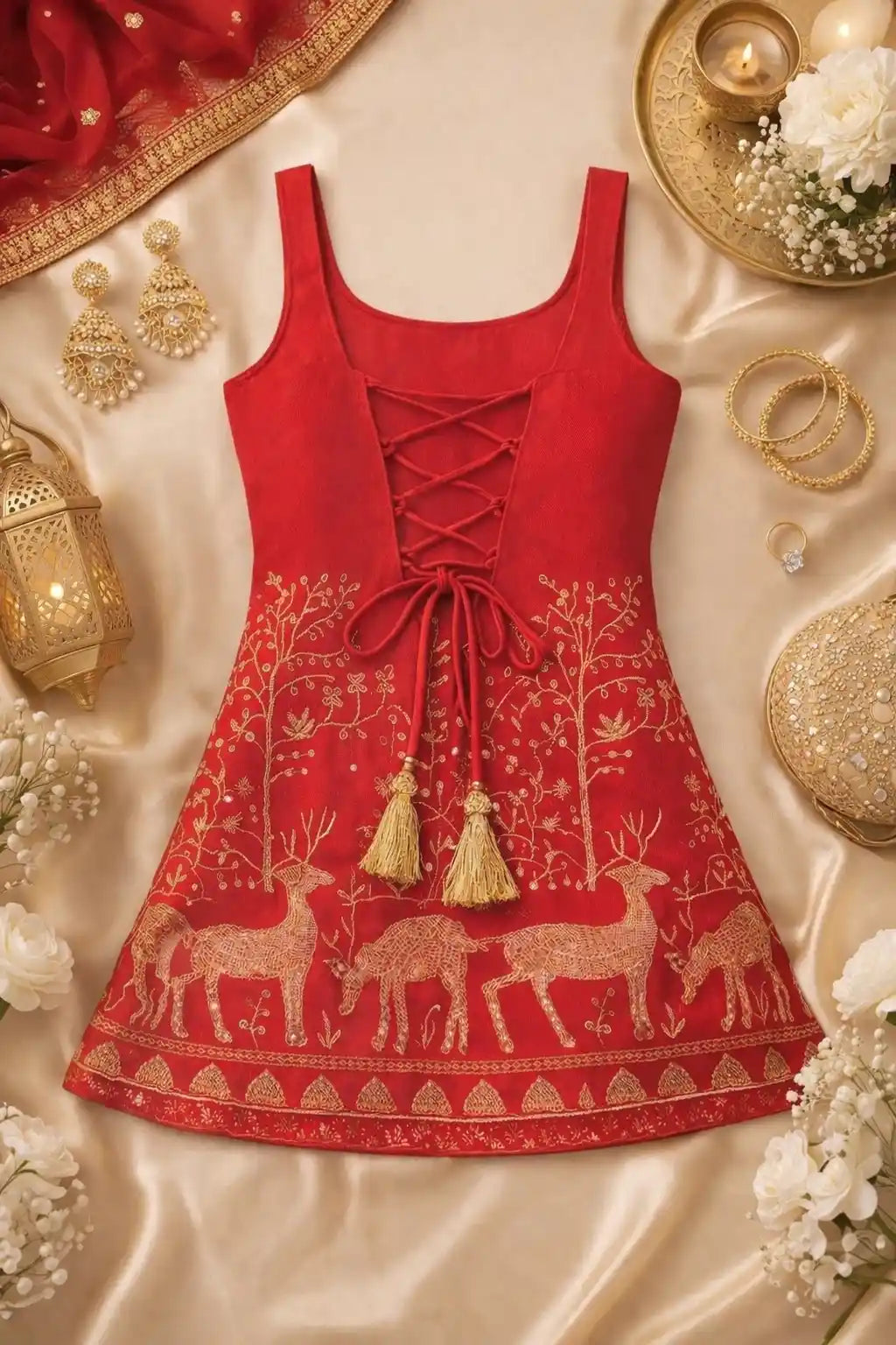 Scarlet Red Hand Embroidered Kurta