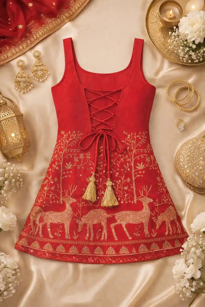 Scarlet Red Hand Embroidered Kurta