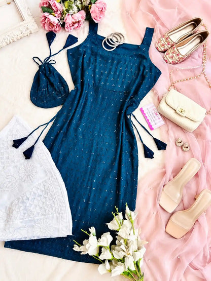 Asure Blue Sequence Gulnaz Kurta