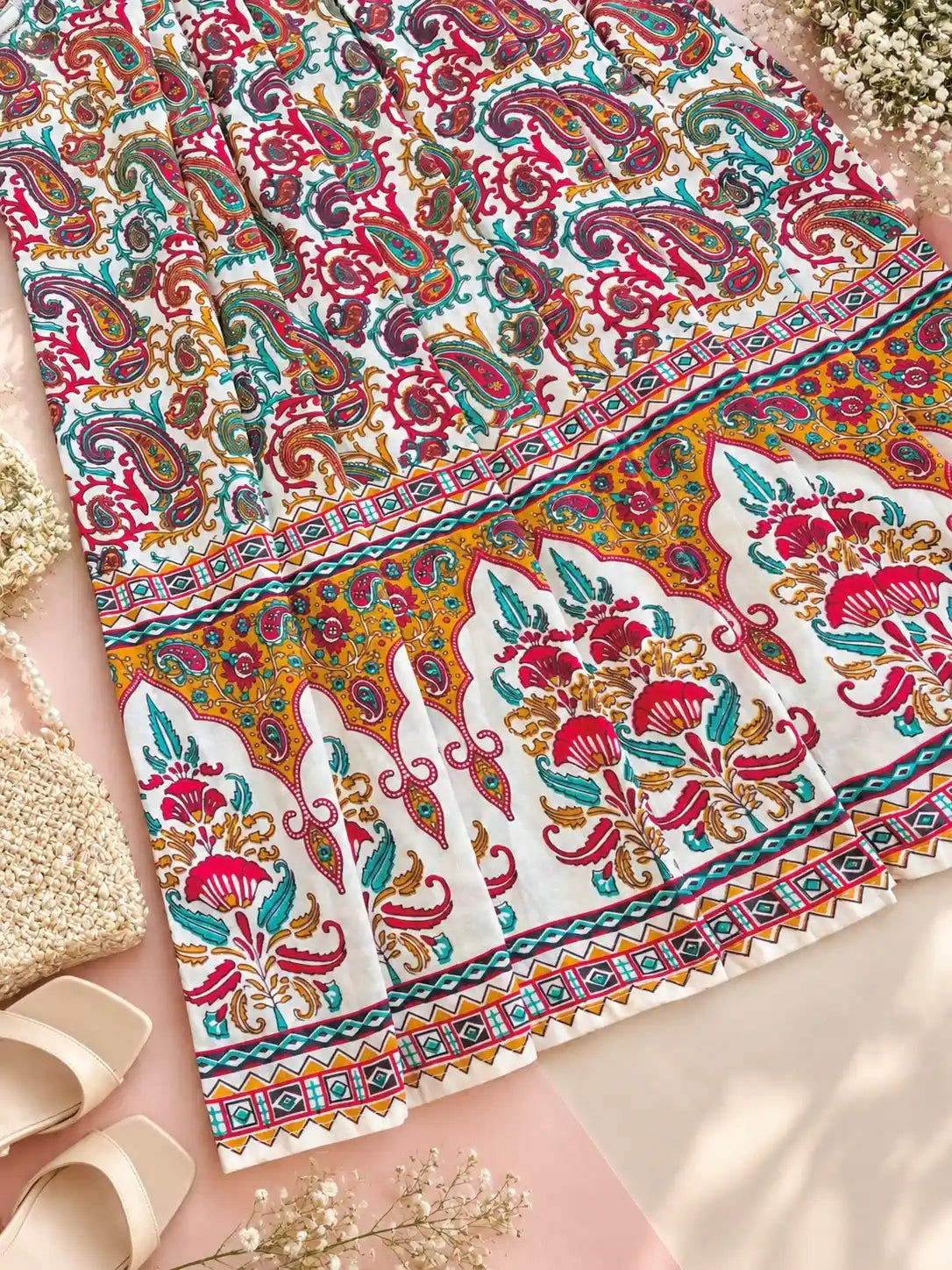 Rustic Jaipuri Printed Flared Twirl Skirt
