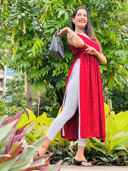 Swati's Rose Maroon Angrakha Gulnaz Kurta