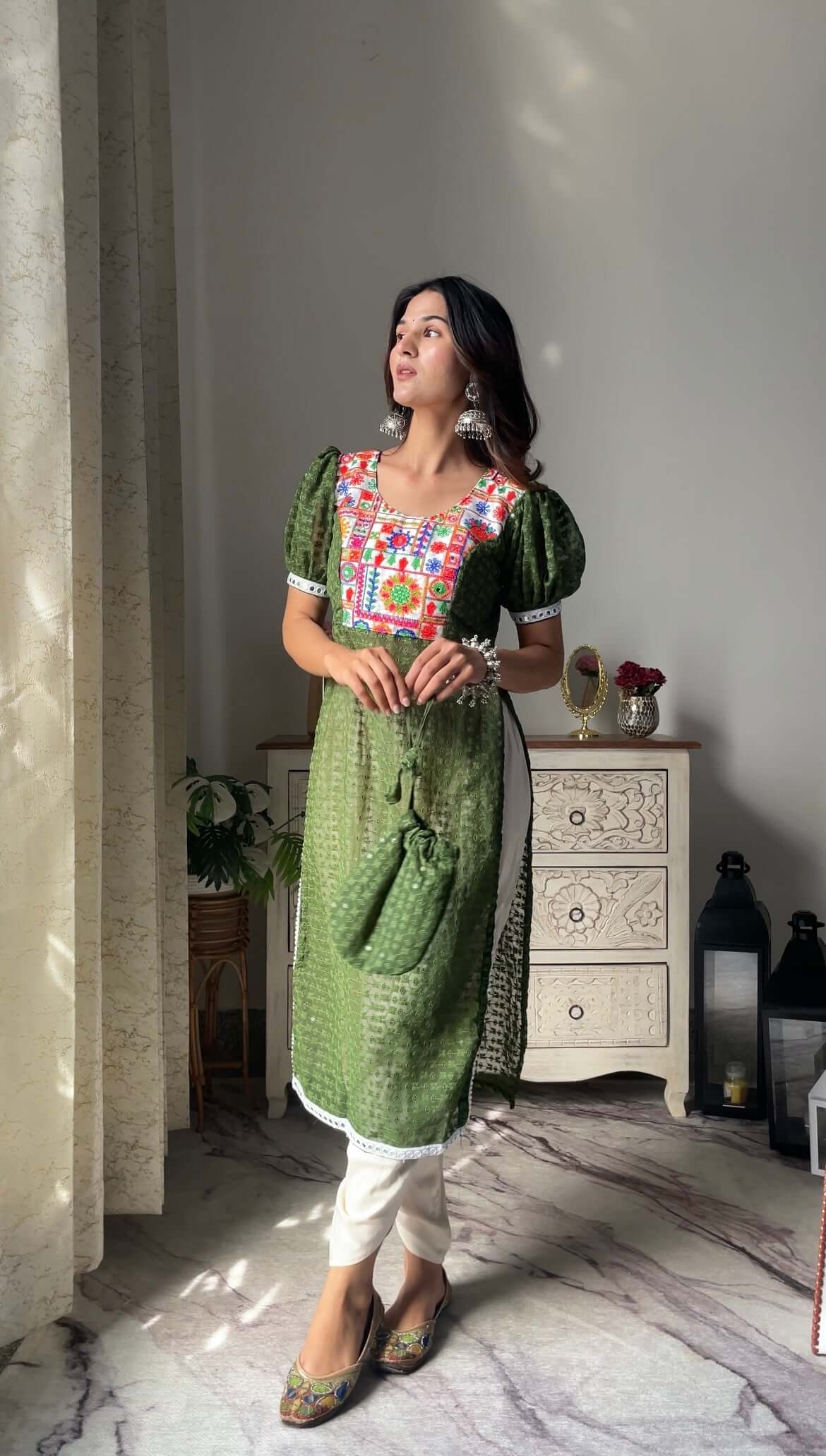 Swati's Verdant Green Embroidered Gulnaz Kurta