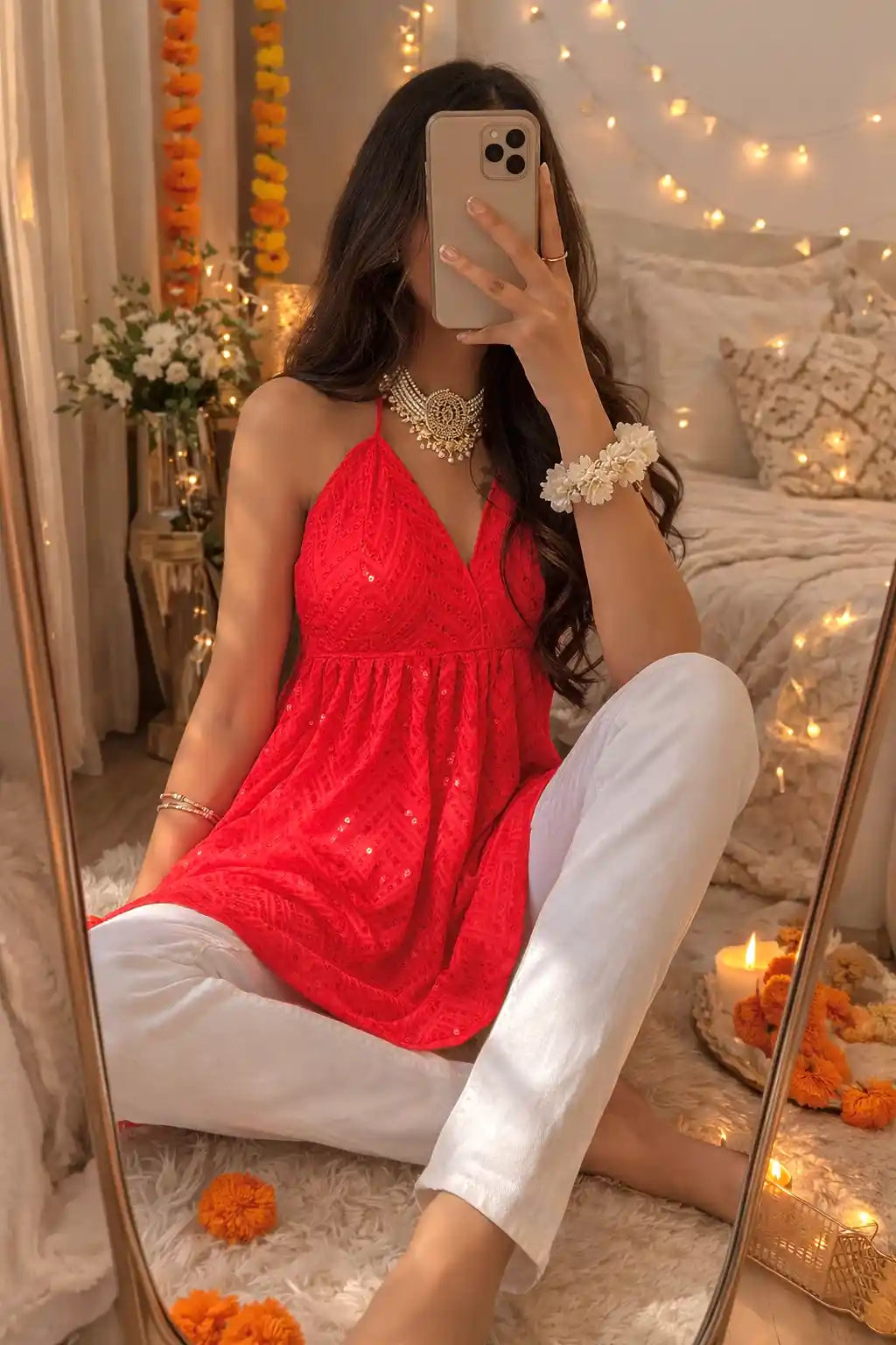 Nakhra Red Gulnaz Embroidered Peplum