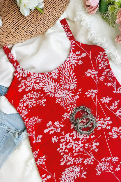 Crimson Red Naaz Chikan Short Kurta