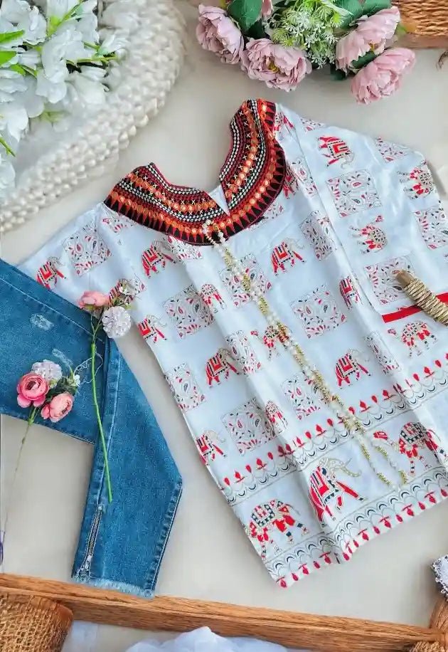 Gamti White Elephant Short Kurta - Passion for Fashion by Shivani