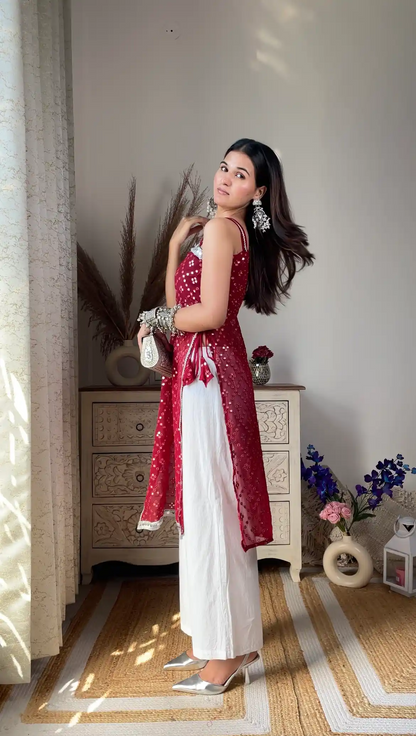 Swati's Scarlet Maroon Mirror Gulnaz Kurta