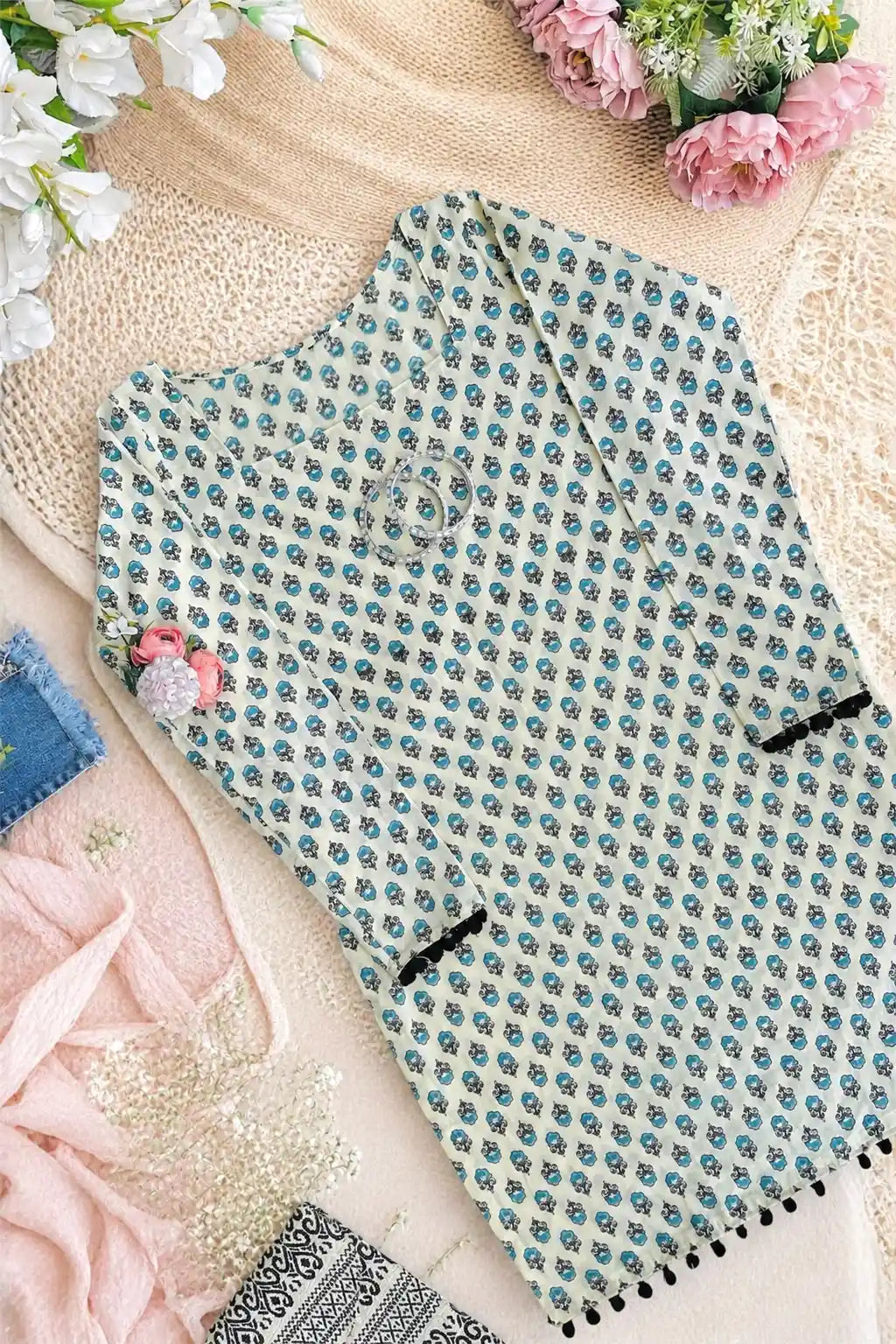 Blue Block Hand Printed Kurta