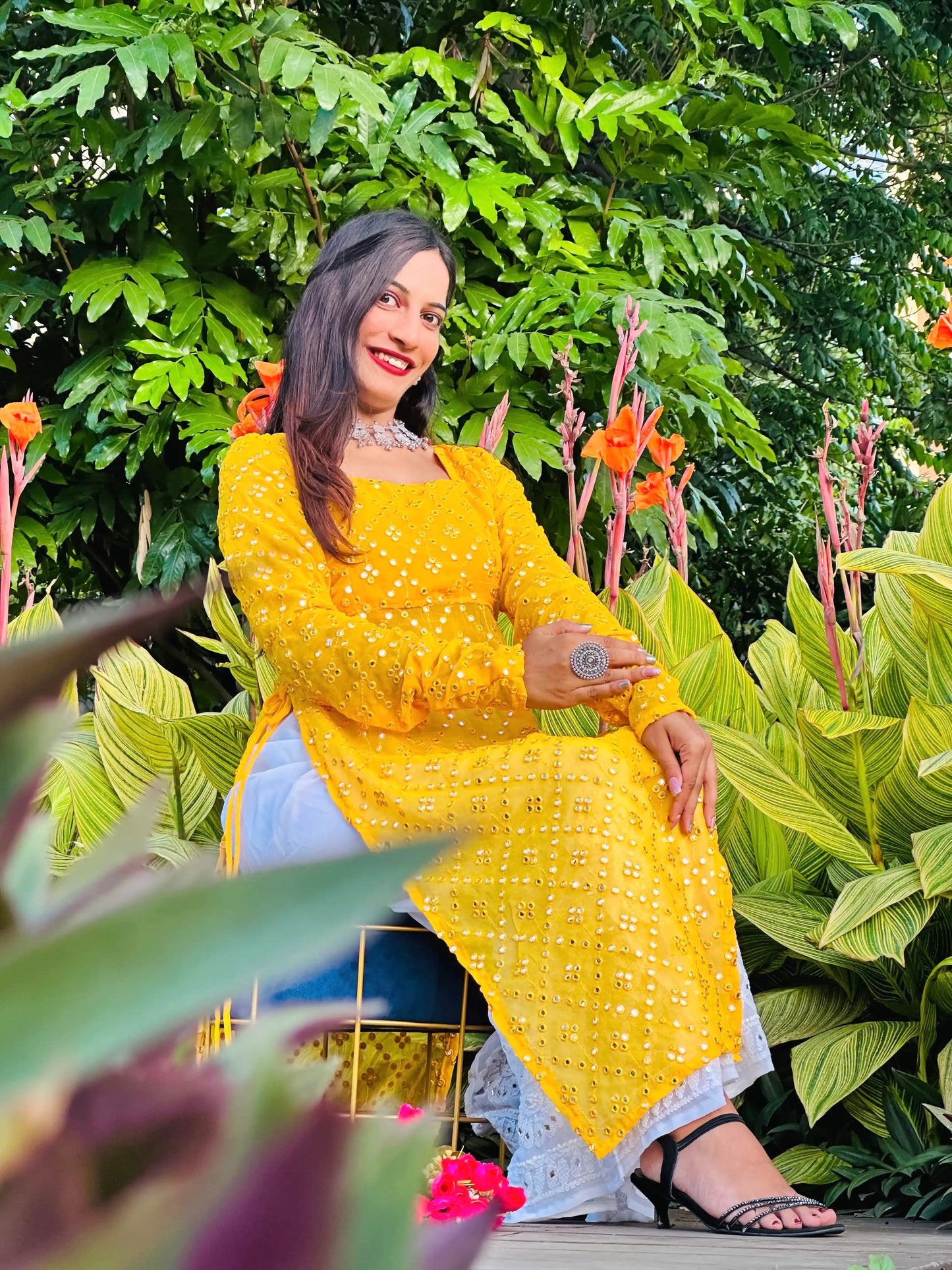 Amber Yellow Mirror Gulnaz Kurta
