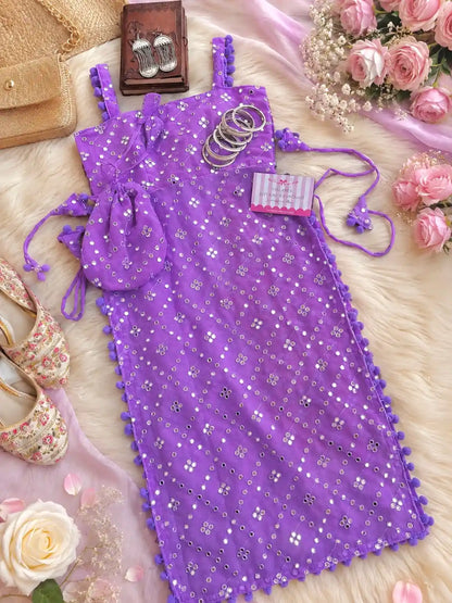 Mirror Lilac Gulnaz Embroidered Kurta