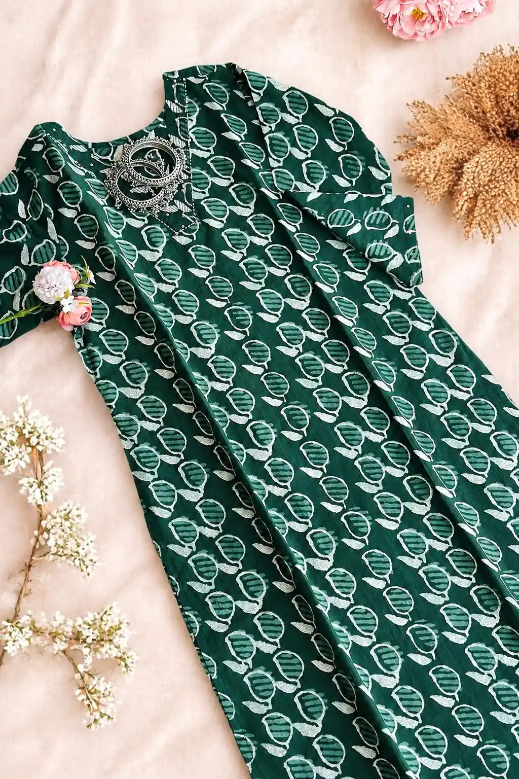 Batique Green Mul Budget Kurta