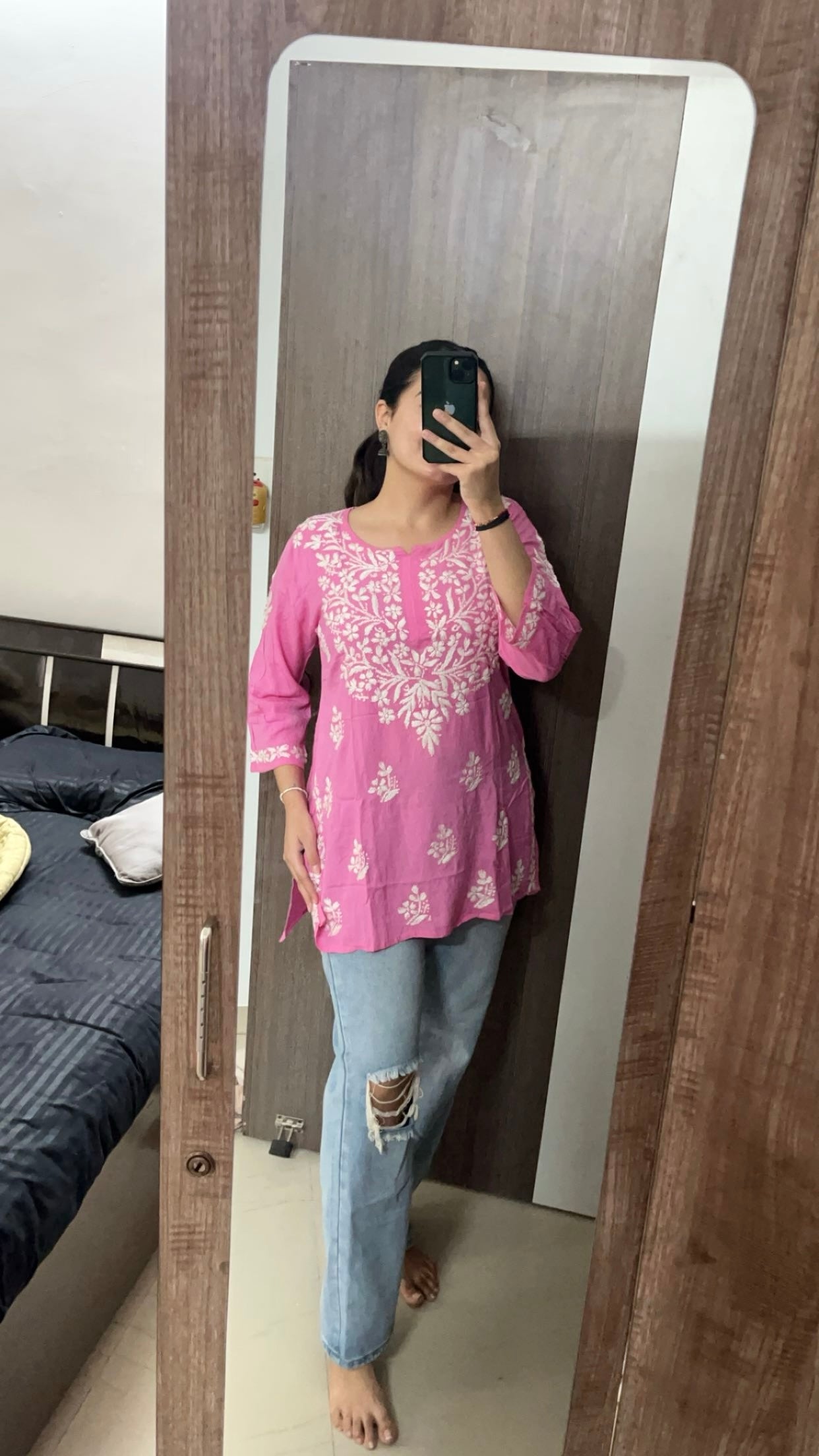 Blush Pink Rooh Short Chikan Kurta