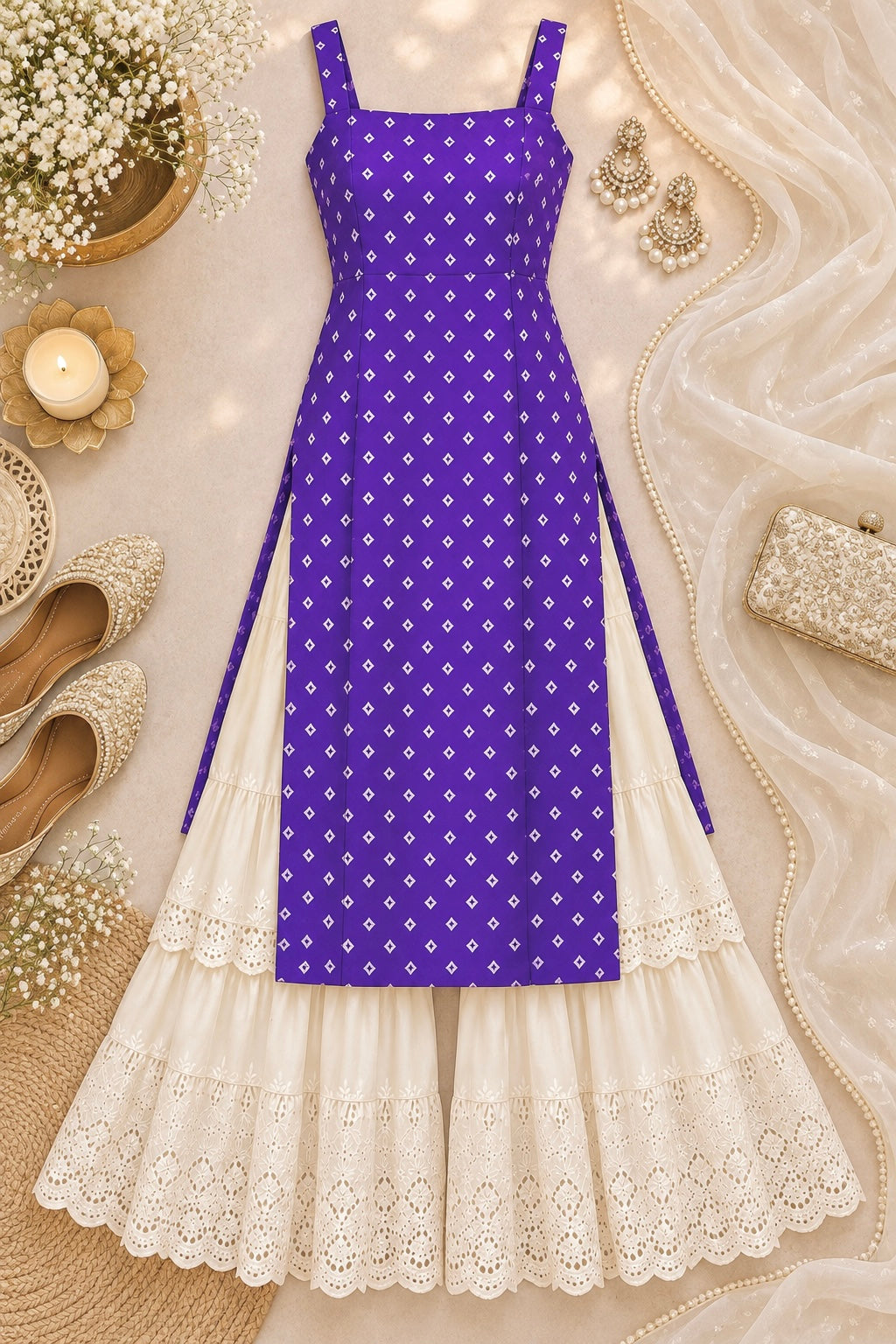 Lavender Bloom Bandhej Gulnaz Kurta