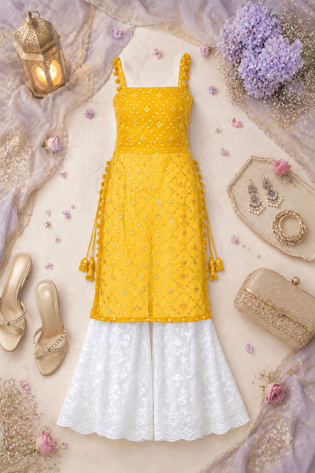 Shimmer Yellow Embroidered Gulnaz Kurta
