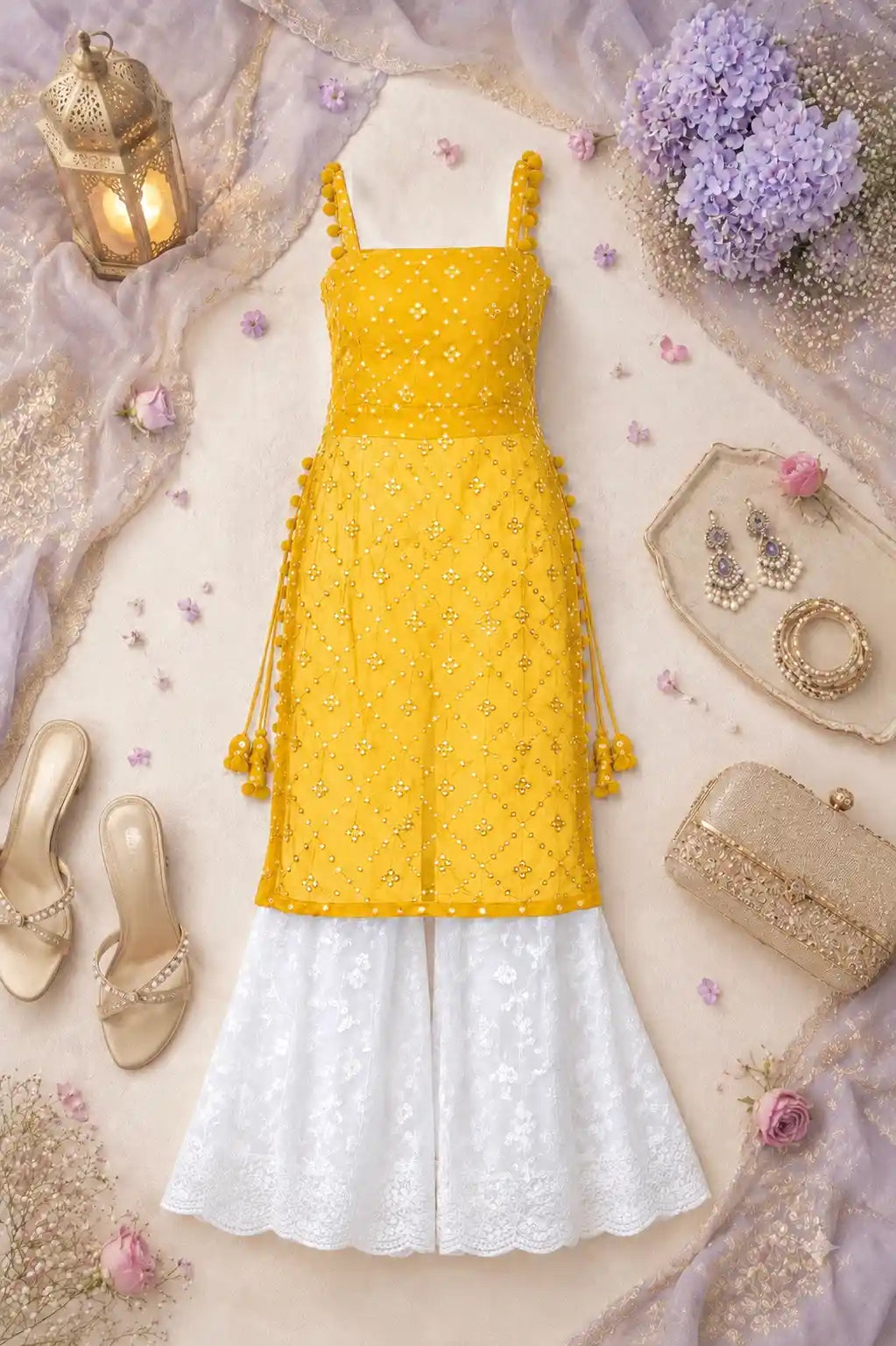 Shimmer Yellow Embroidered Gulnaz Kurta