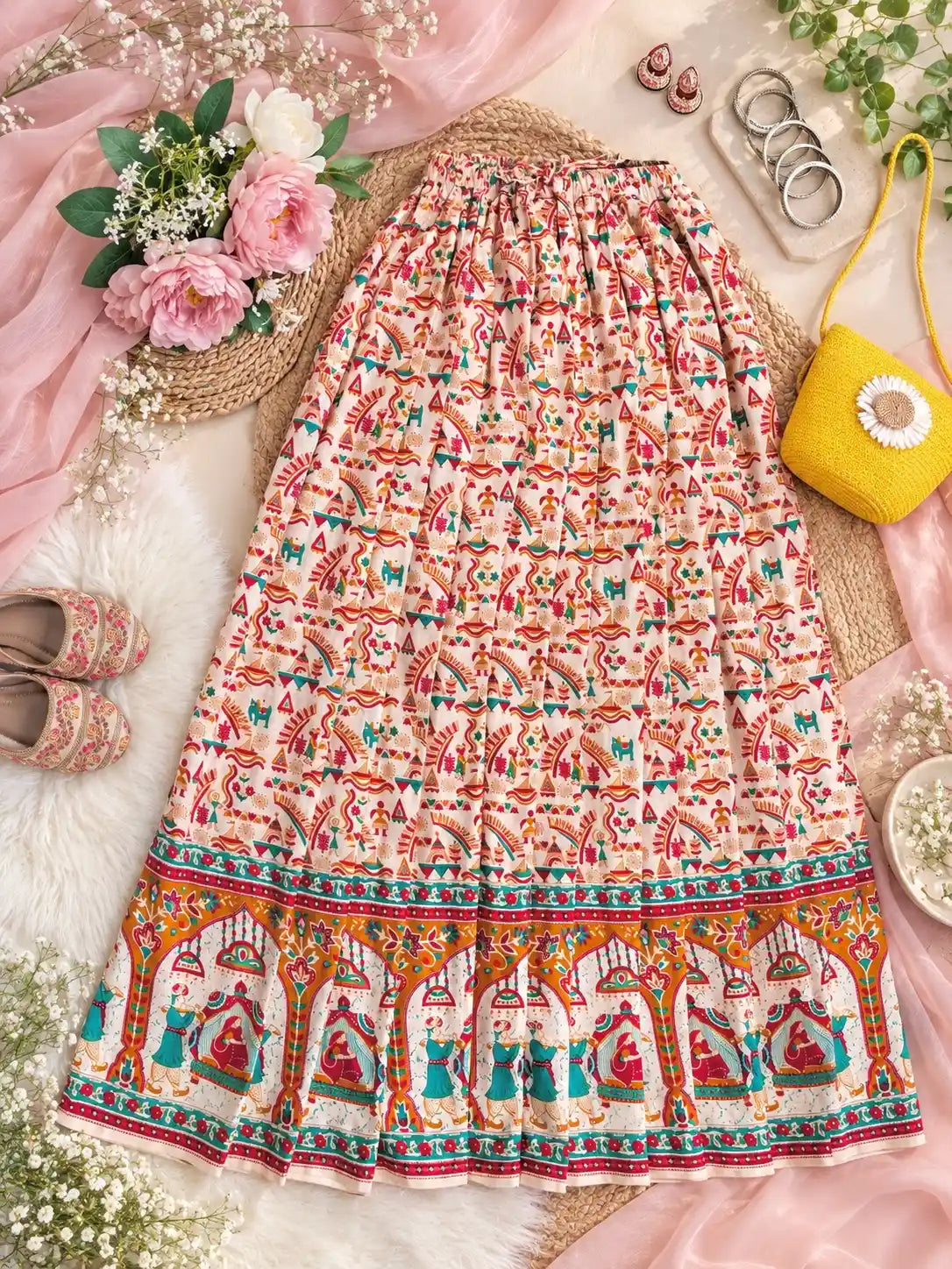 Jaipuri Heritage Print Flared Twirl Skirt