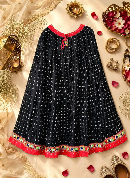 Black Bandhej Jaipuri Twirl Skirt