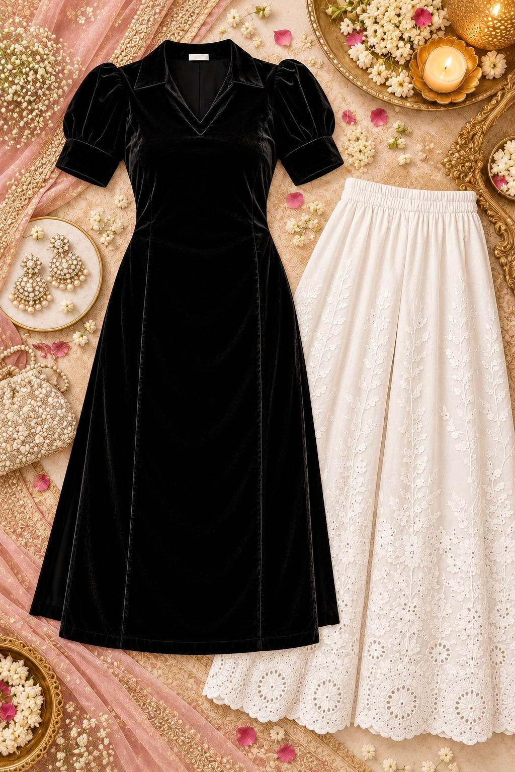 Royal Black Collar Velvet Gulnaz Kurta