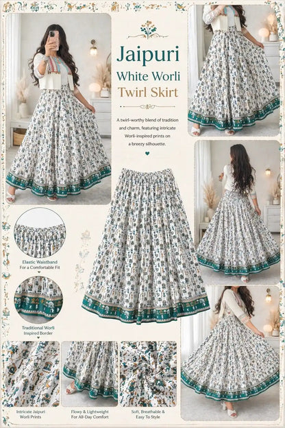 Jaipuri White Worli Twirl Skirt