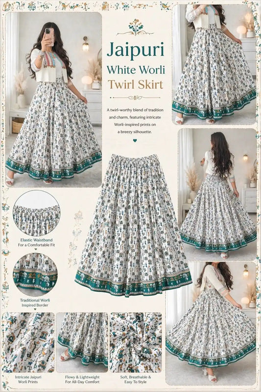 Jaipuri White Worli Twirl Skirt