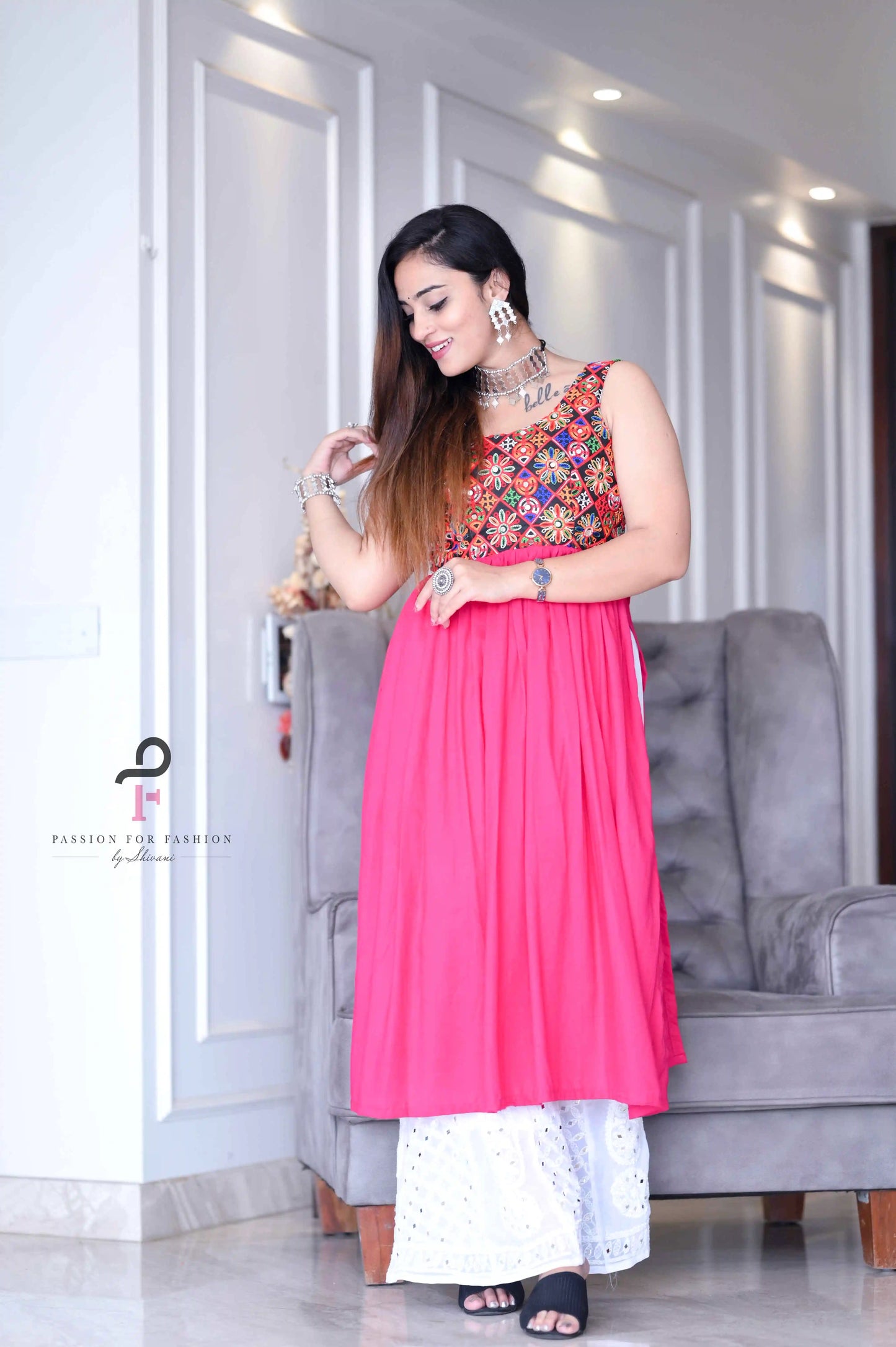 Gamti Pink Gulnaz Embroidered Kurta