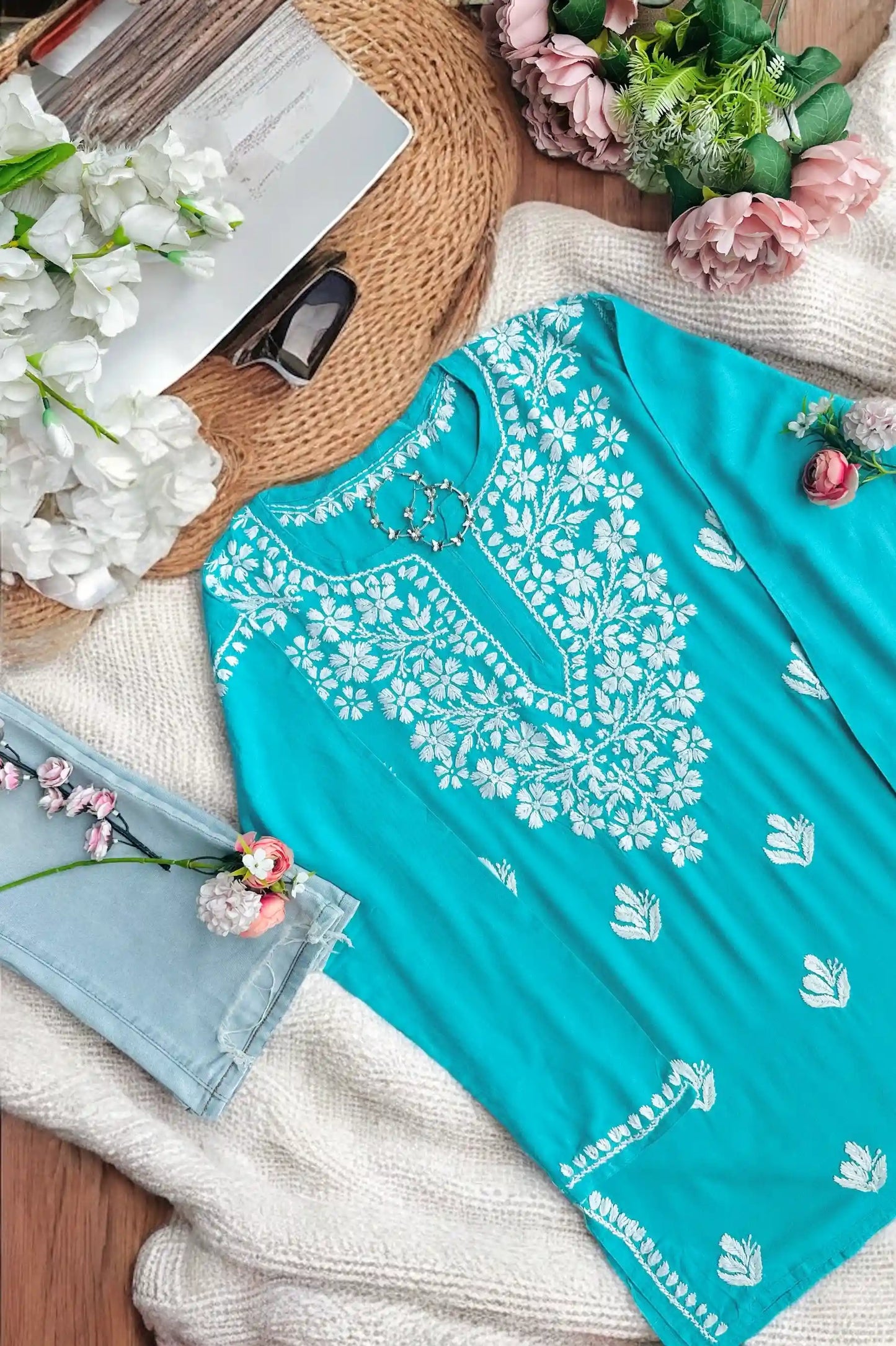 Blush Turquoise Gulzar Chikan Kurta