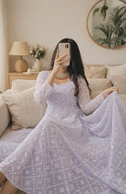 Mahima's Shine White Gulnaz Anarkali