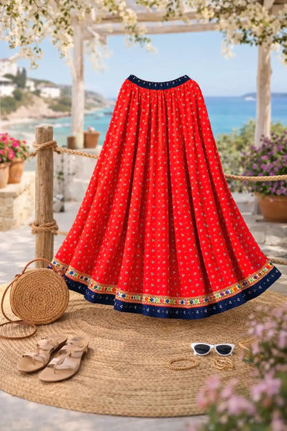 Red Bandhej Jaipuri Twirl Skirt