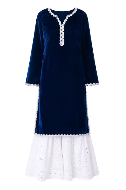 Monochrome Blue Velvet Gulnaz Kurta