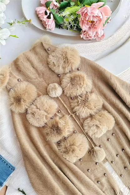 Brown Pearl Fur Winter Cape