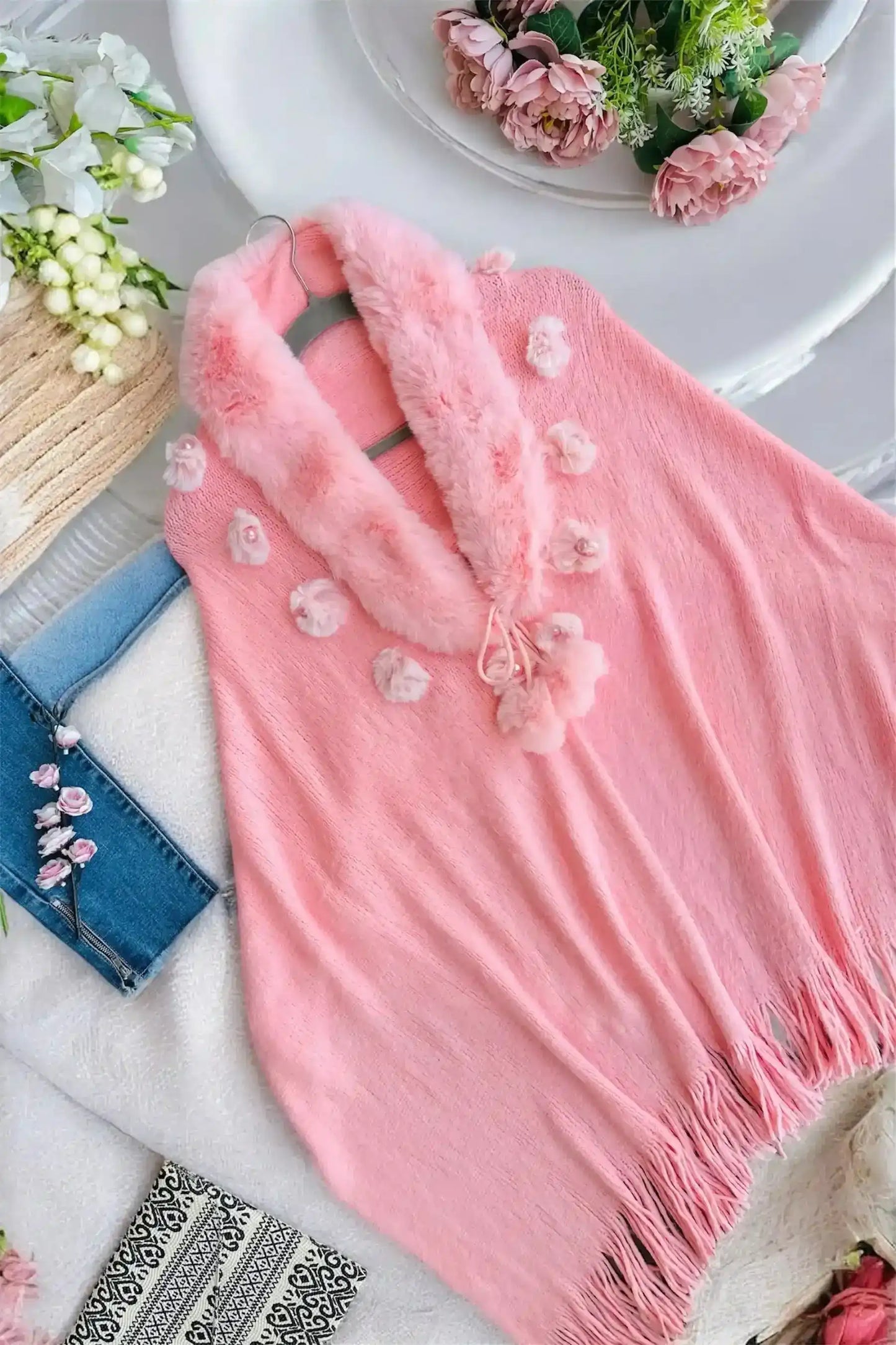 Pink Faux Fur Winter Cape