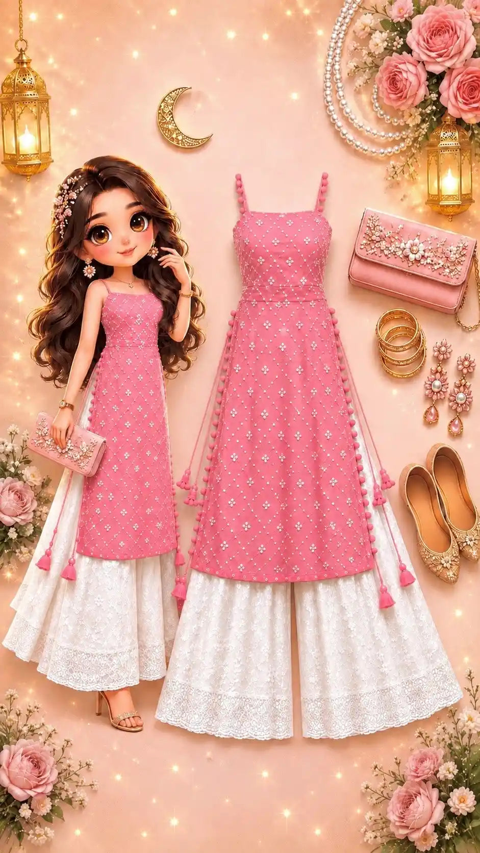 Shimmer Peach Embroidered Gulnaz Kurta