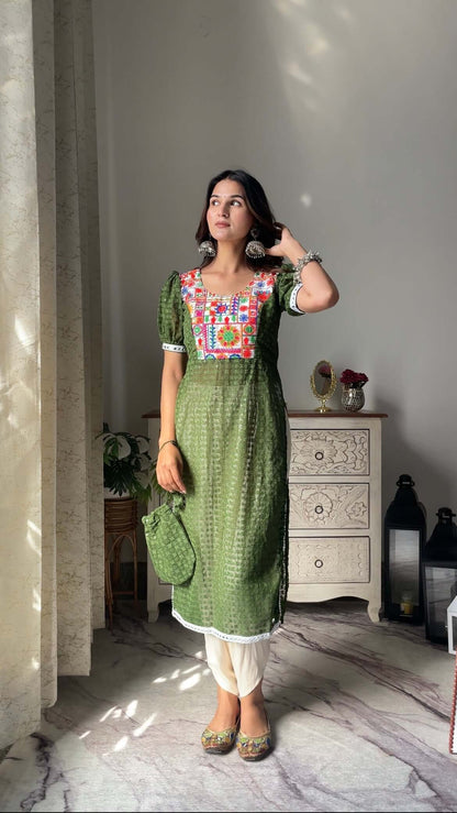 Swati's Verdant Green Embroidered Gulnaz Kurta