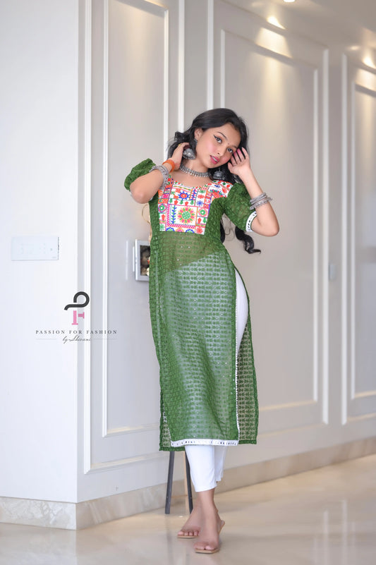 Verdant Green Embroidered Gulnaz Kurta