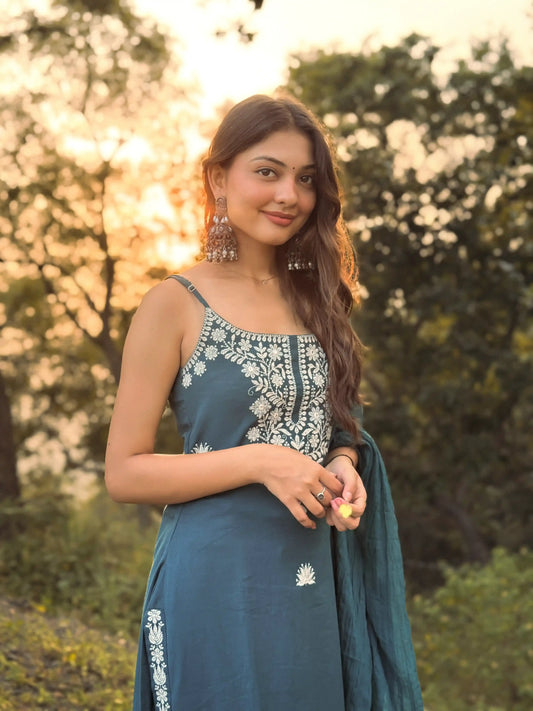 Deep Teal Embroidered Meher Suit