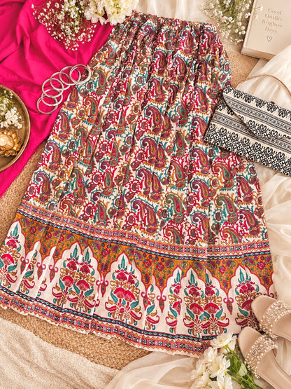 Rustic Jaipuri Printed Flared Twirl Skirt