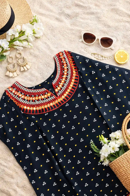 Gold Black Bandhej Short Kurta