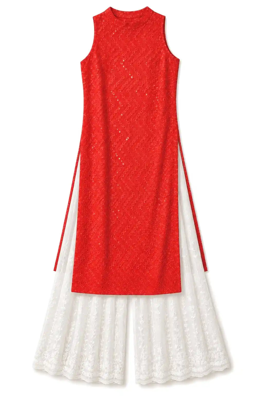 Red Sleeveless Sequin Gulnaz Kurta