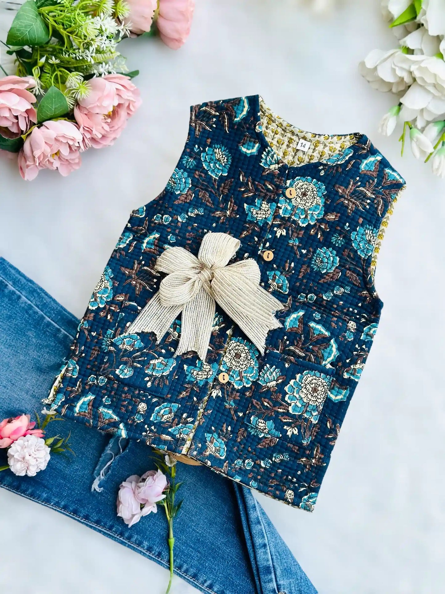 Blue Kalamkari Kids Jaipuri Jacket
