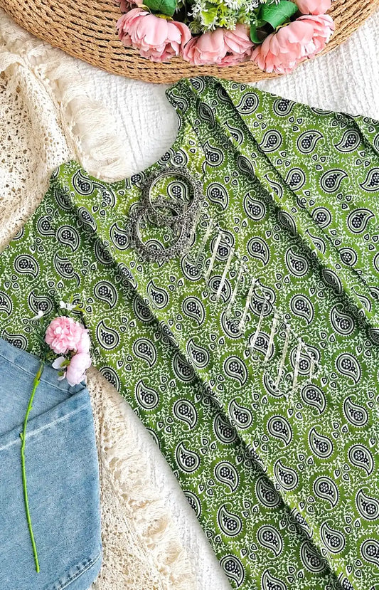 Green Jaipuri Cotton Short Kurta