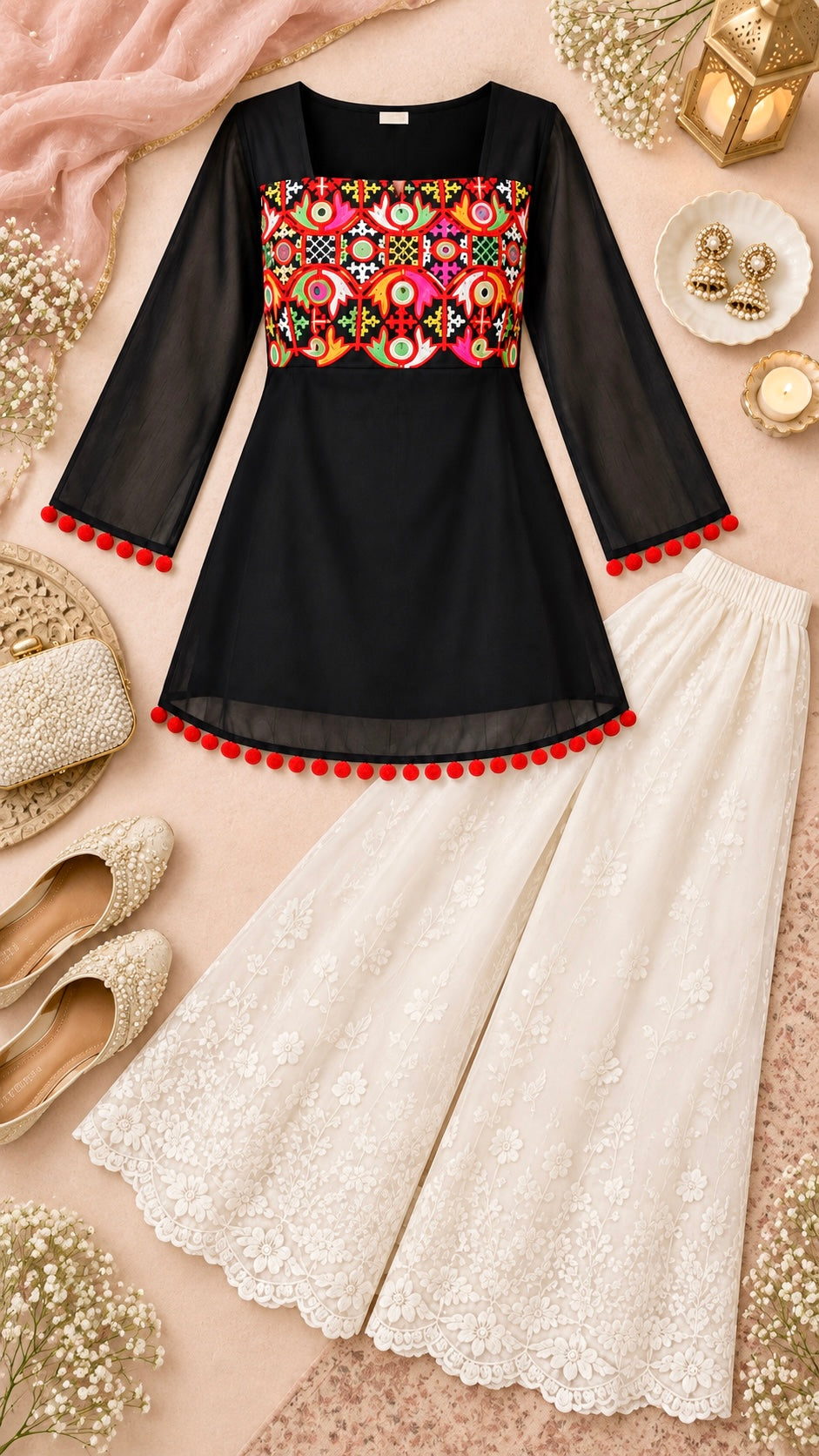 Gamti Gulnaz Embroidered Black Kurta